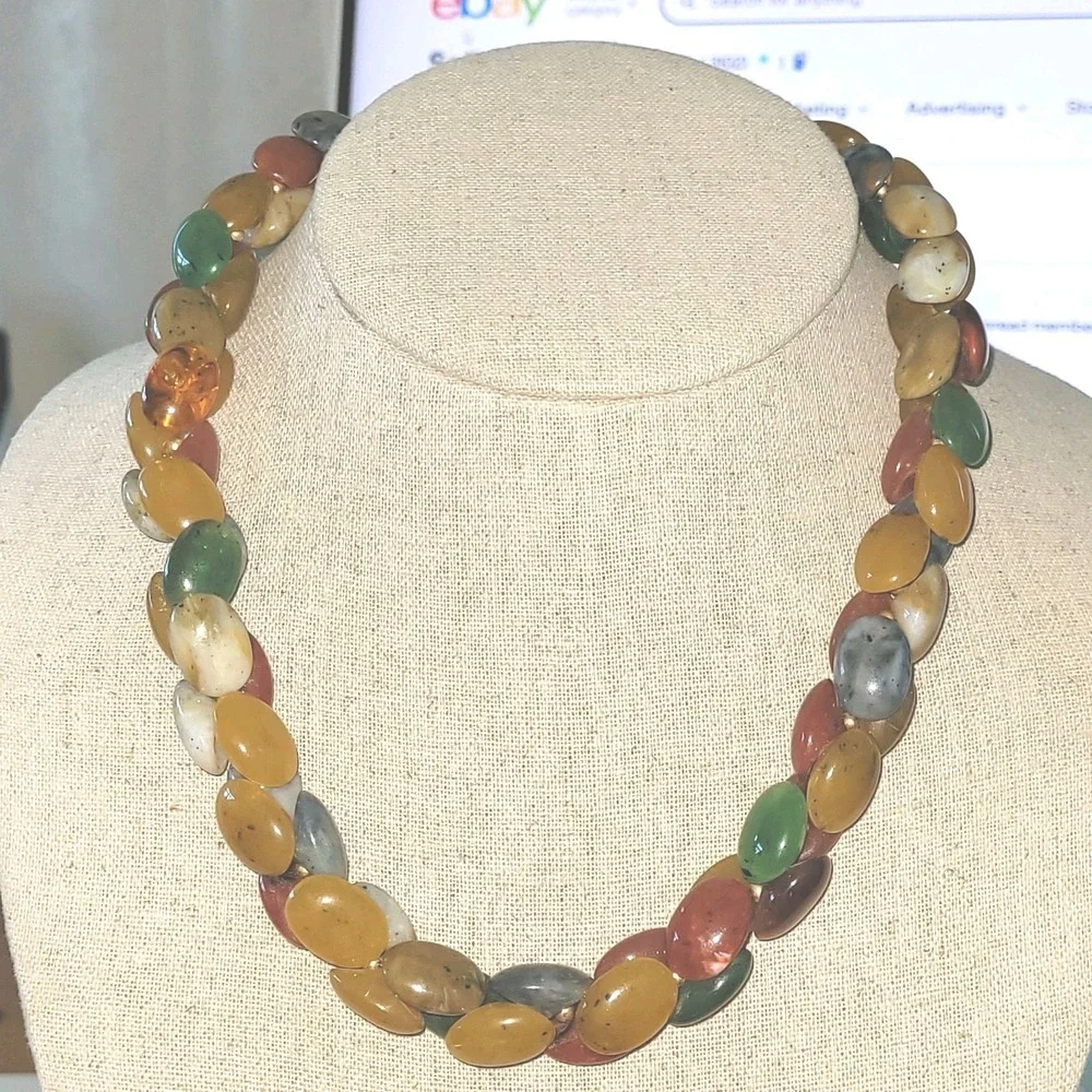 Vintage Multicolor Art Glass Bead Necklace Double Strand 17 Inch